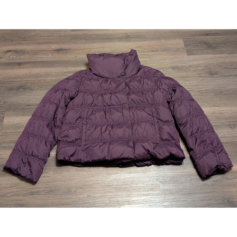 Eileen Fisher Purple Down Puffer Jacket Small Funnel Neck Quilted Nylon‎ Coat